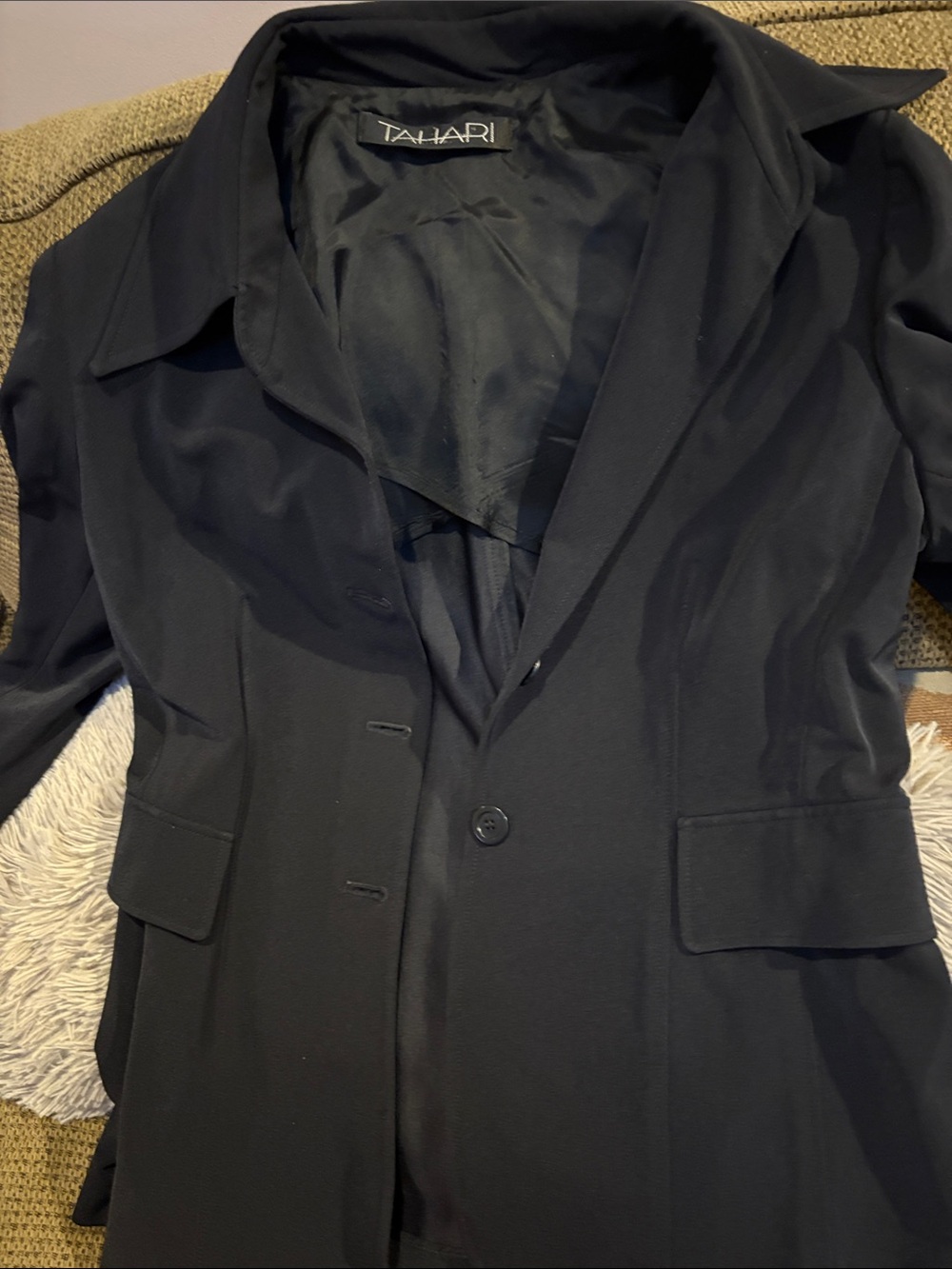 Tahari Black Single-Button Blazer with Flap Pockets